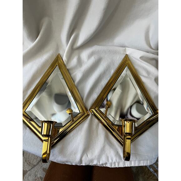 PartyLite brass mirrored beveled glass Infinity wall sconce candle holders set 2 - Picture 11 of 15